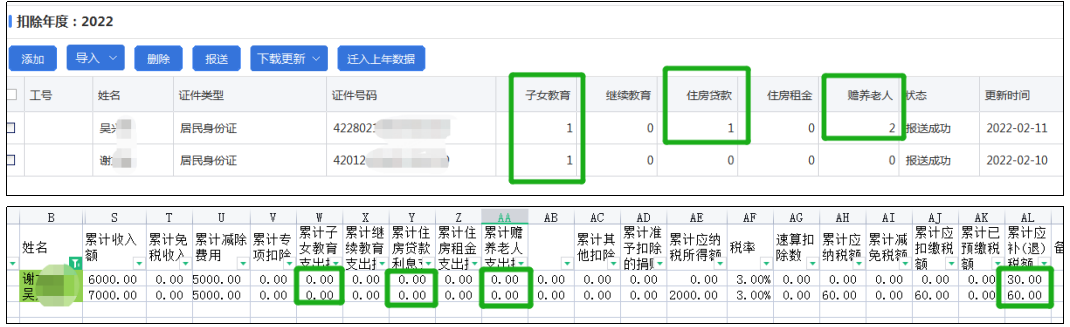 老师，你看图片，就是这样的？ 专项附加扣除信息填写了，但是计算税款时，没有扣减