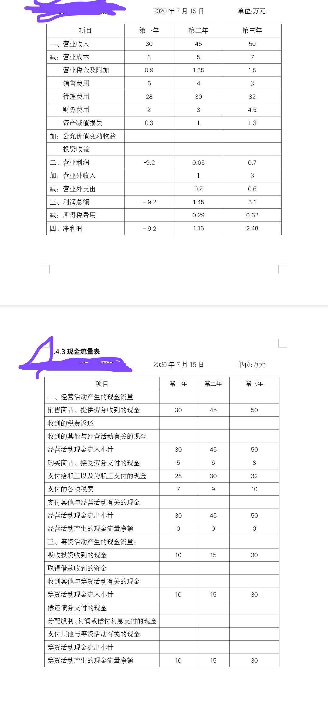 图中的利润表和现金流量表是否做到收支平衡，是否能保持正常的运营？